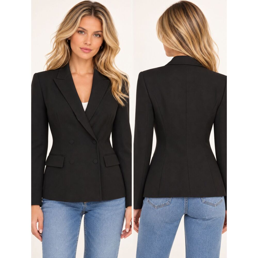 BCBGMAXAZRIA Tailored Double Breasted Blazer Black 90s Minimalist Size 6